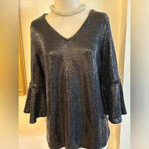 MSK NWOT women’s sequined v neck bell sleeve top size L
